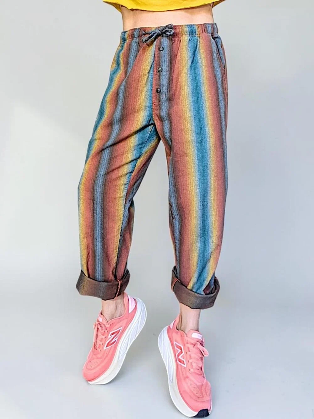 The Territory Ahead striped rainbow hippy high rise wide leg crop pants M's L/29